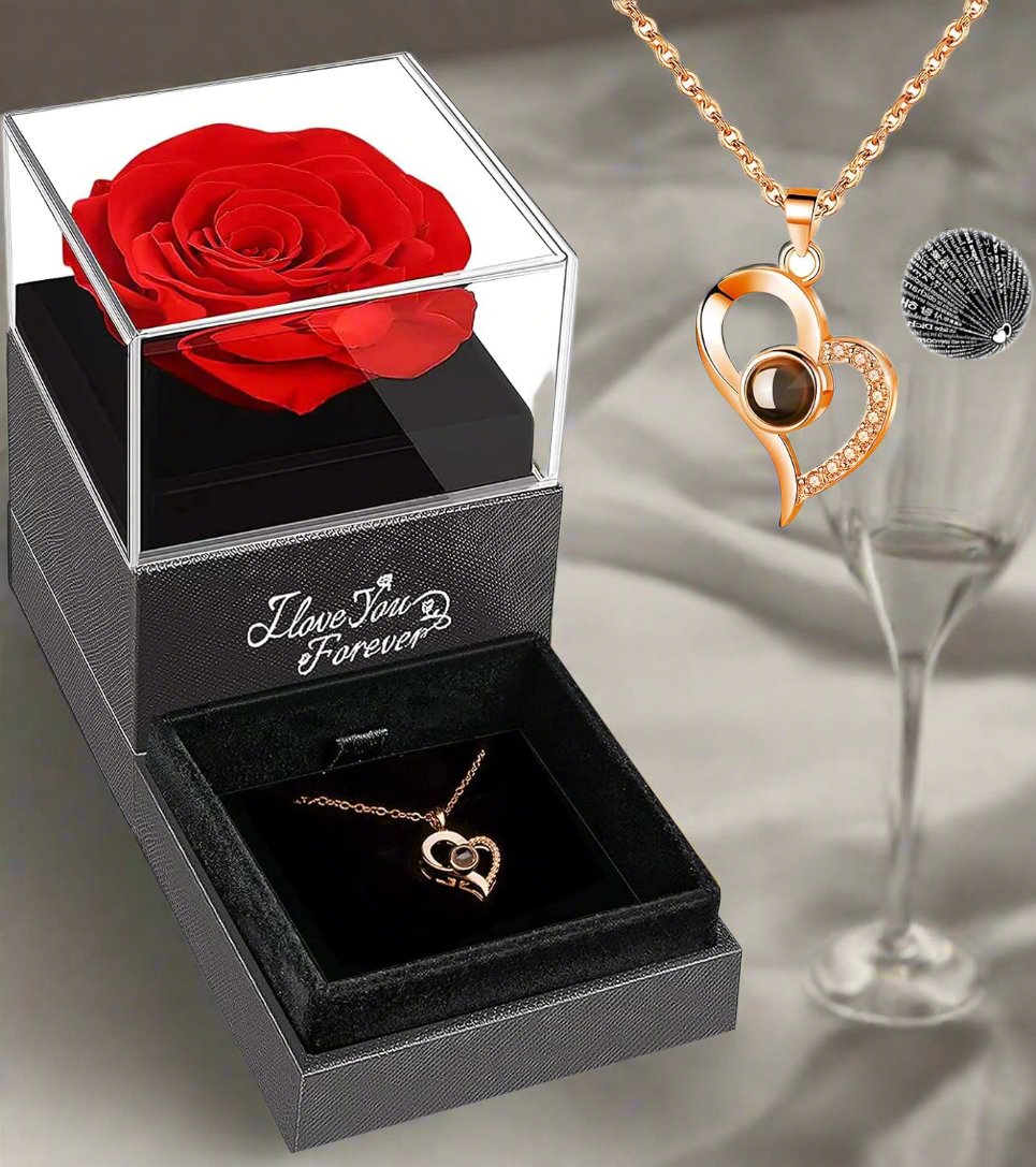 WILDLOVE Preserved Real Rose with I Love You Necklace, Christmas Gifts for Women, Mom, Grandma, Wife and Girlfriend, Birthday Anniversary Valentine'S Day Mother'S Day Gift Ideas for Her