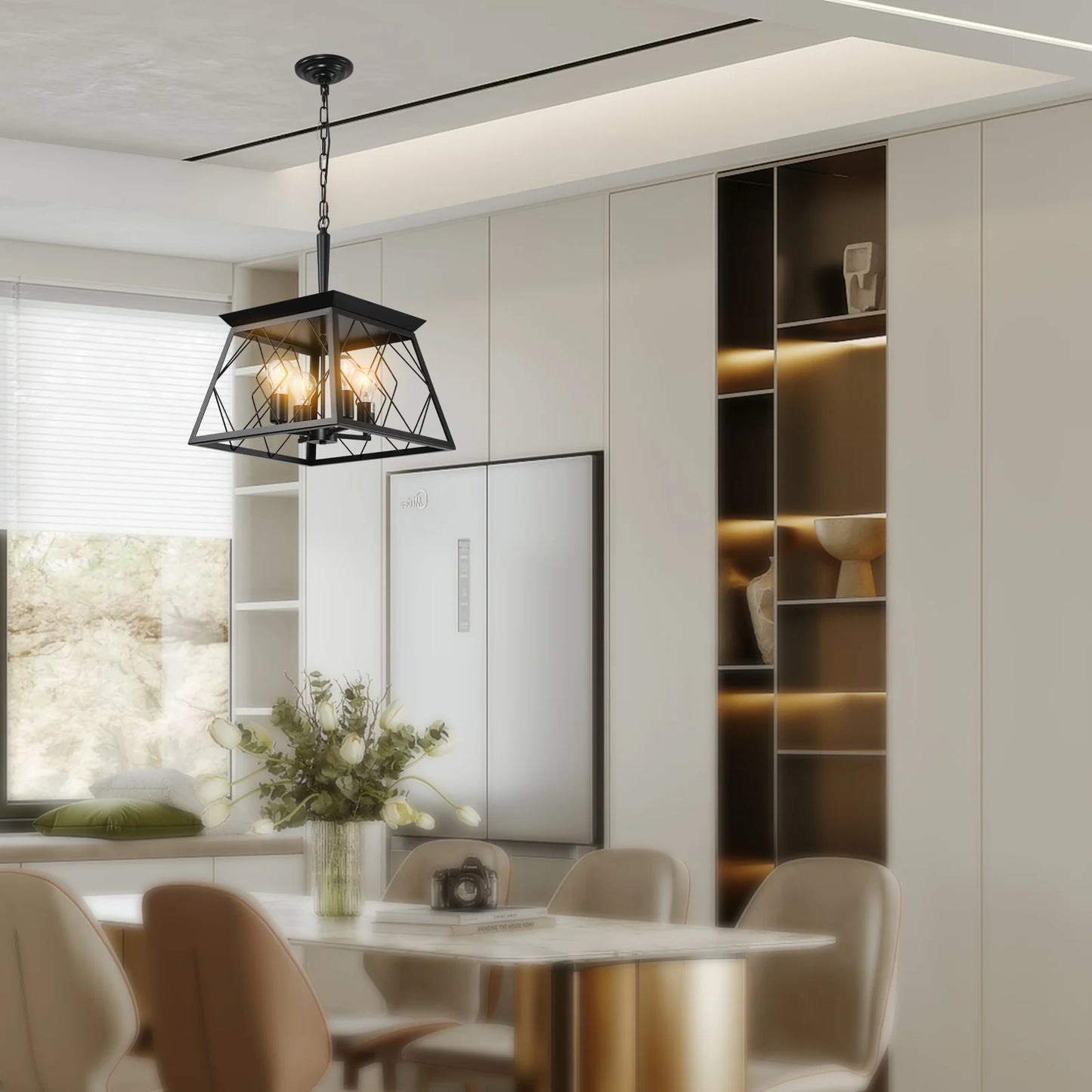 Modern Farmhouse Chandelier - Adjustable Pendant Lighting for Dining Room, Kitchen Island & Living Room