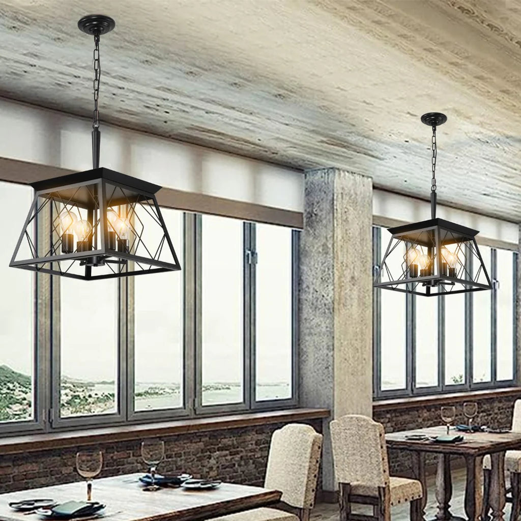 Modern Farmhouse Chandelier - Adjustable Pendant Lighting for Dining Room, Kitchen Island & Living Room