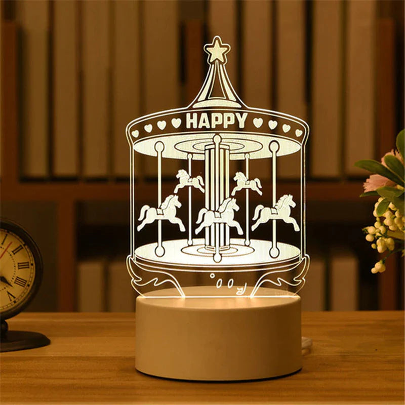 3D Lamp Acrylic LED Night Lights Christmas Party Decoration Night Light for Home Bedroom Decor New Year Wedding Neon Lamp USB