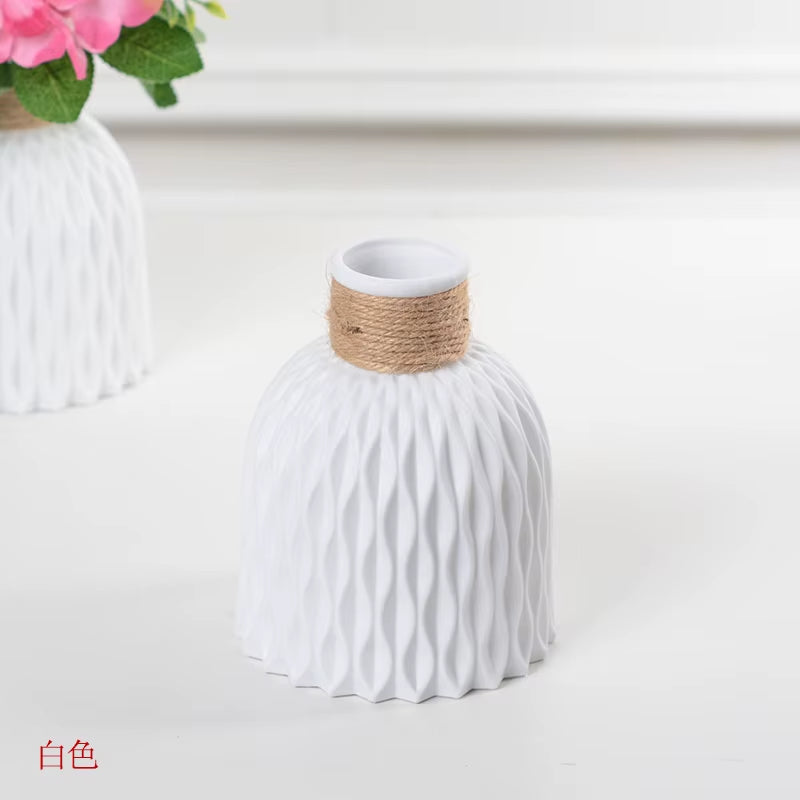Modern Flower Vase Unbreakable Plastic Vase European Anti-Ceramic Imitation Rattan Simplicity Basket Arrangement Art Home Decor