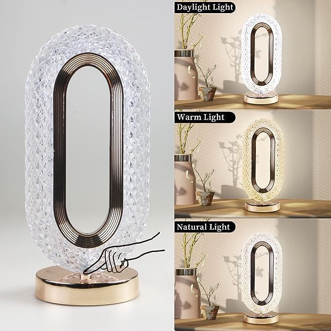 Modern Luxury Crystal Table Lamp - USB Rechargeable, Oval Design for a Chic Ambience in Any Room!