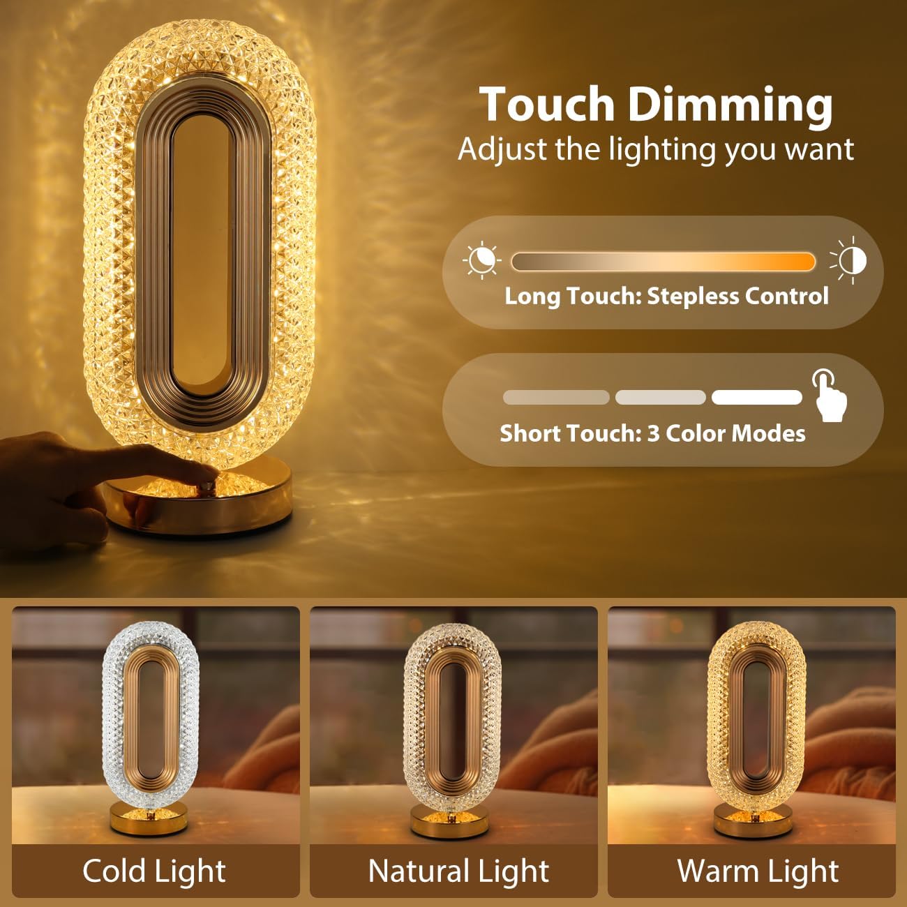 Modern Luxury Crystal Table Lamp - USB Rechargeable, Oval Design for a Chic Ambience in Any Room!