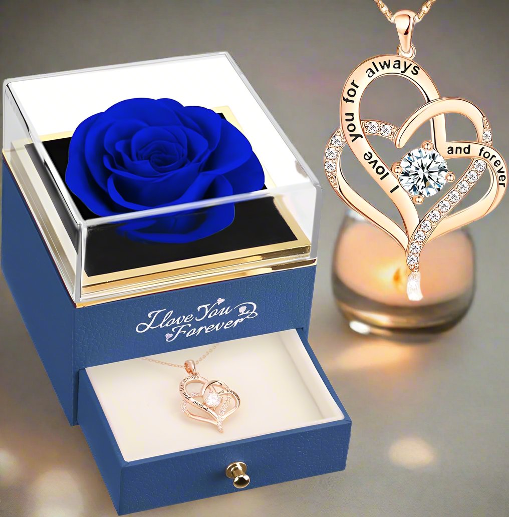WILDLOVE Preserved Real Rose with "I Love You" Necklace A Perfect Gift for Her on Special Occasions