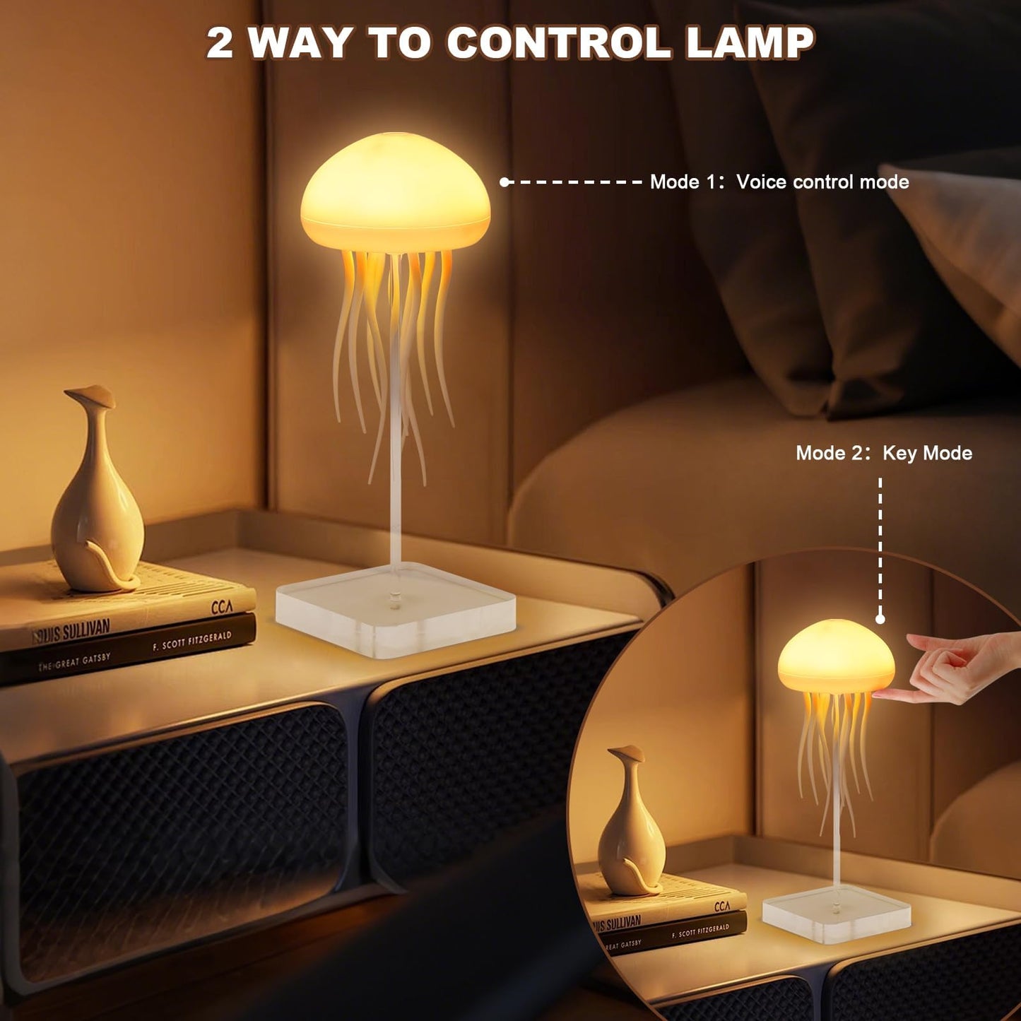 Enchanting Jellyfish Night Light – Mesmerizing RGB Glow, Voice-Controlled, & Rechargeable!