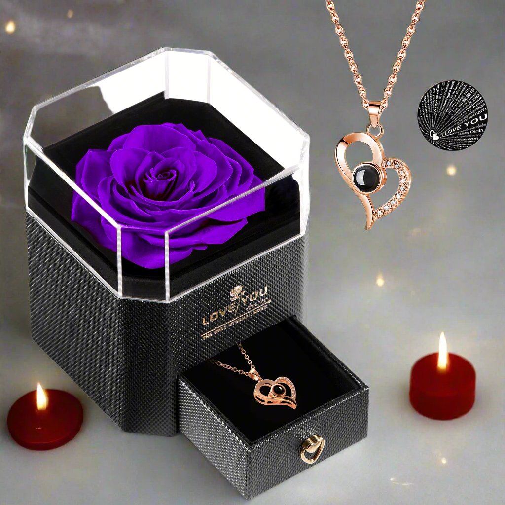 WILDLOVE Preserved Real Rose with "I Love You" Necklace A Perfect Gift for Her on Special Occasions