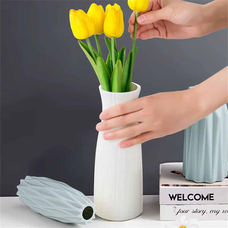 Modern Flower Vase Unbreakable Plastic Vase European Anti-Ceramic Imitation Rattan Simplicity Basket Arrangement Art Home Decor