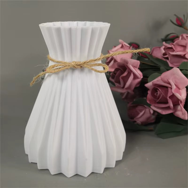 Modern Flower Vase Unbreakable Plastic Vase European Anti-Ceramic Imitation Rattan Simplicity Basket Arrangement Art Home Decor