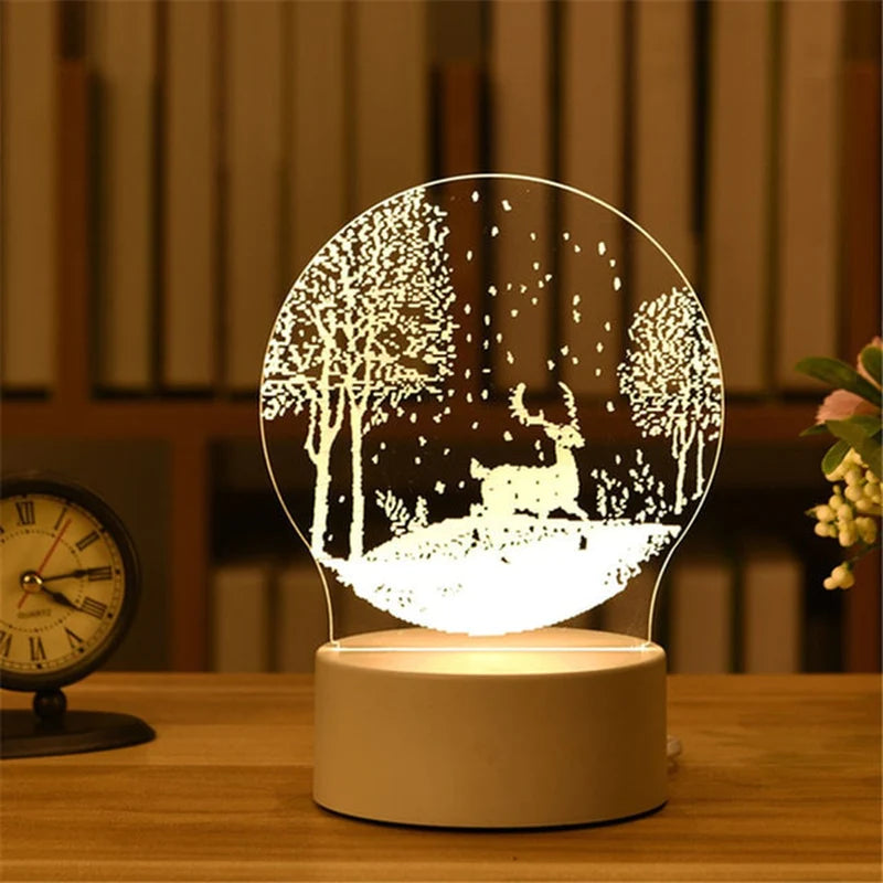 3D Lamp Acrylic LED Night Lights Christmas Party Decoration Night Light for Home Bedroom Decor New Year Wedding Neon Lamp USB