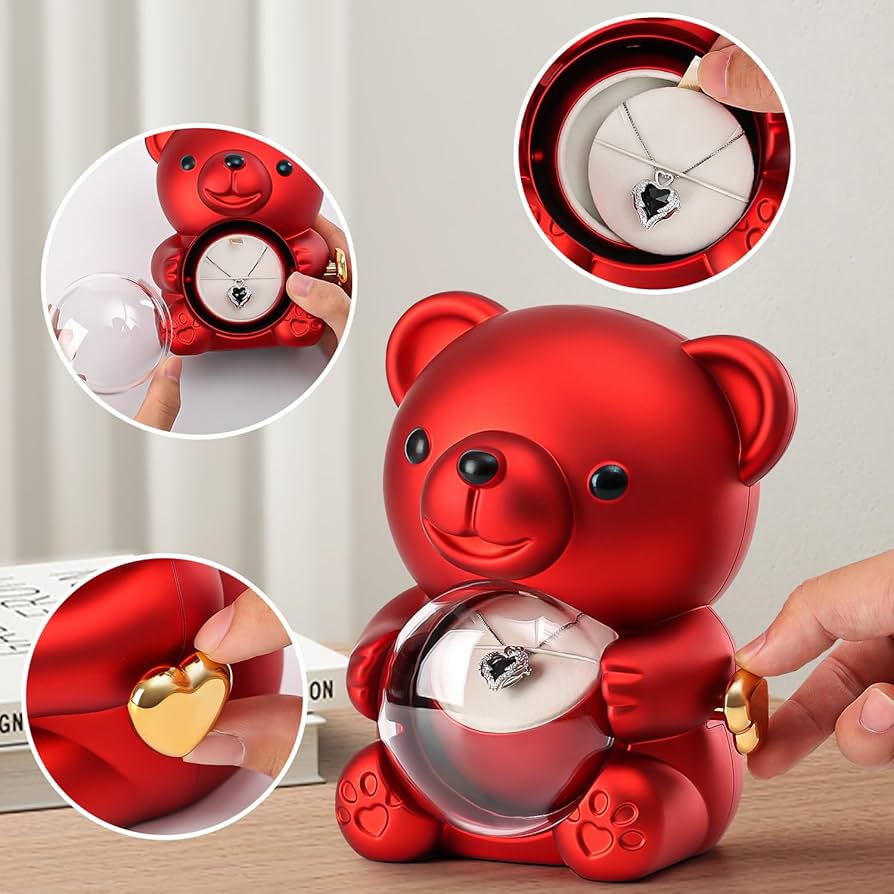 Timeless Love: Eternal Rose Teddy Bear Gift Box with Necklace & Rotating Rose Jewelry Case – The Perfect Surprise Gift for Him/Her