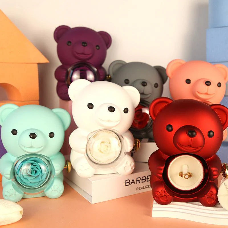 Timeless Love: Eternal Rose Teddy Bear Gift Box with Necklace & Rotating Rose Jewelry Case – The Perfect Surprise Gift for Him/Her