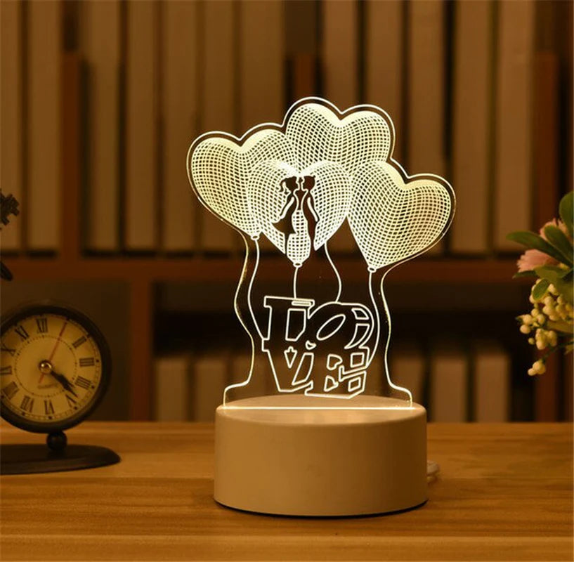 3D Lamp Acrylic LED Night Lights Christmas Party Decoration Night Light for Home Bedroom Decor New Year Wedding Neon Lamp USB